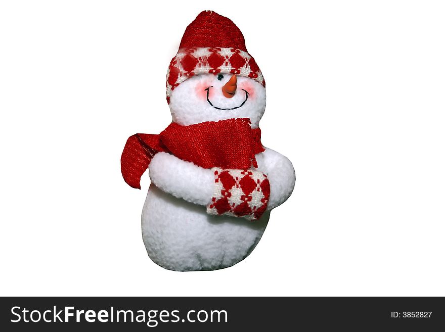 Snowman Decoration with red hat isolated on white