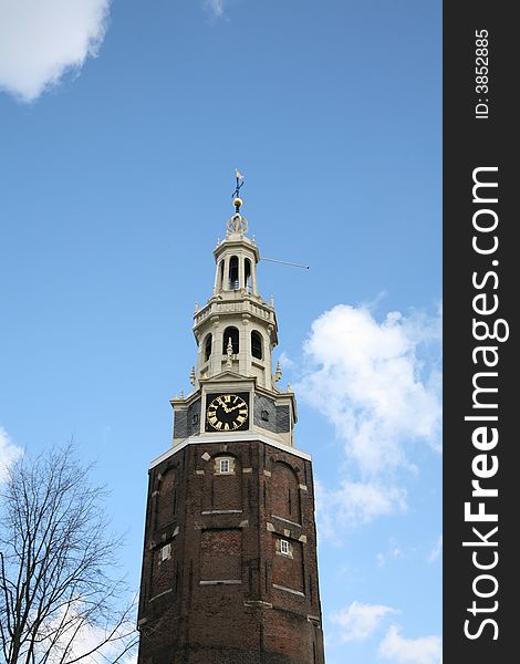 Steeple of church in Amsterdam, Netherlands