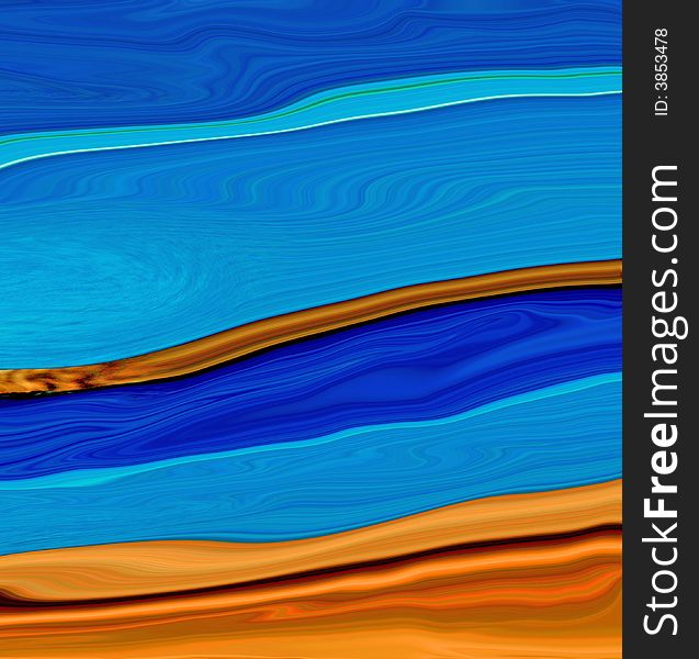 Abstract lines and waves, blue, brown and orange.