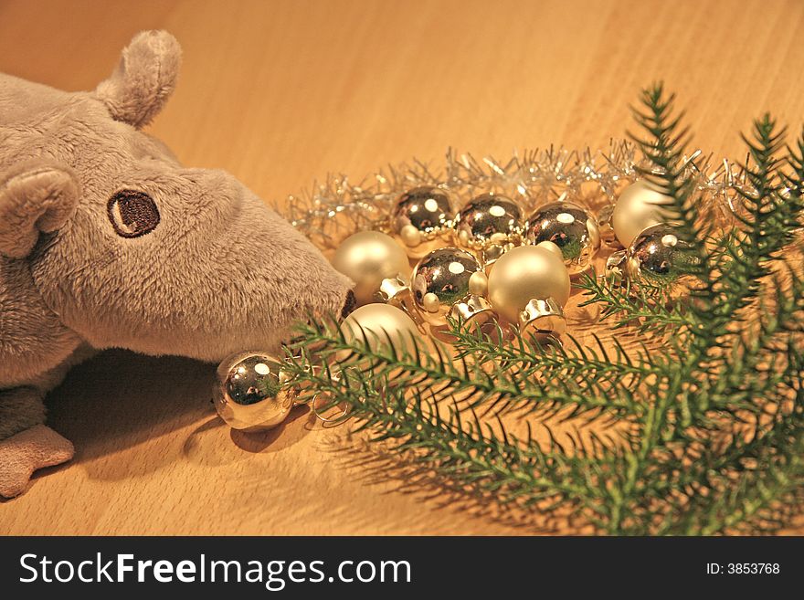 Rat, New Year's ornaments, a fur-tree. Rat, New Year's ornaments, a fur-tree