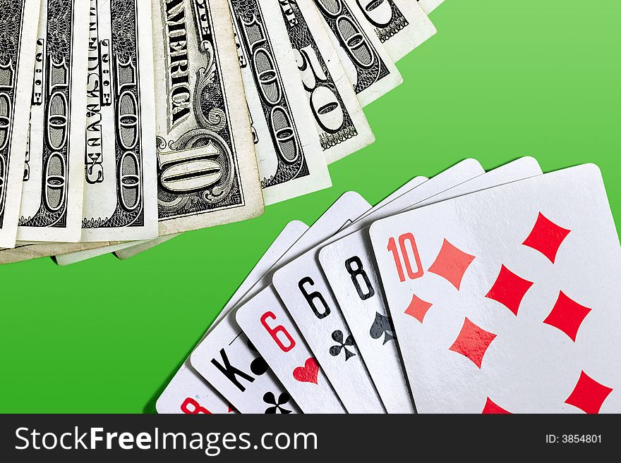 Dollar banknotes and playing cards. Dollar banknotes and playing cards