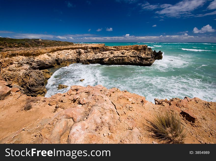 The jagged limestone coastline at Cape Buffon, near Southend, South Australia. It is part of the scenic Limestone Coast region of South-East South Australia.