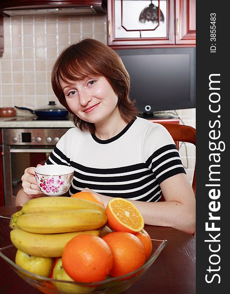 Girl with fruits