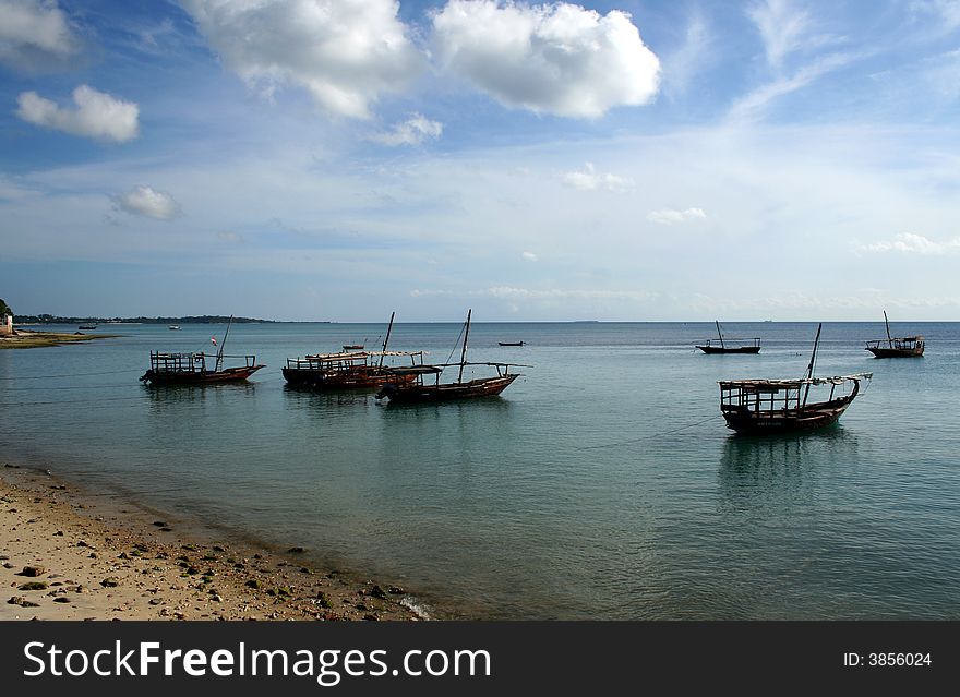 Collection of boats sitting in a harbor in Zanzibar. Collection of boats sitting in a harbor in Zanzibar
