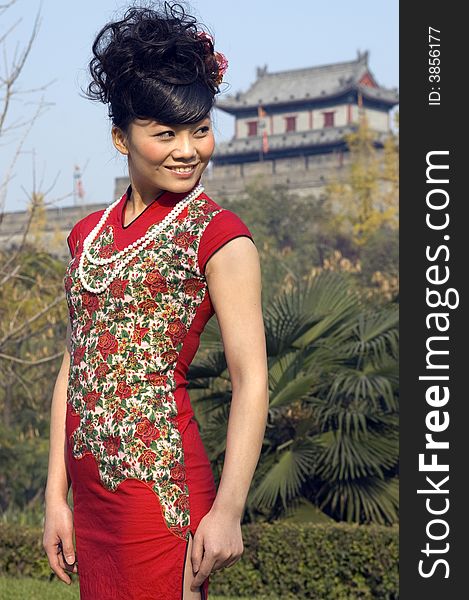 A girl in chinese traditional costume.Xian,China. A girl in chinese traditional costume.Xian,China.