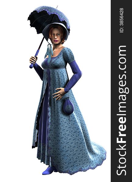 Lovely lady dressed in typical Regency Fashion.  Computer Generated Image, three dimensional models, render. Lovely lady dressed in typical Regency Fashion.  Computer Generated Image, three dimensional models, render.