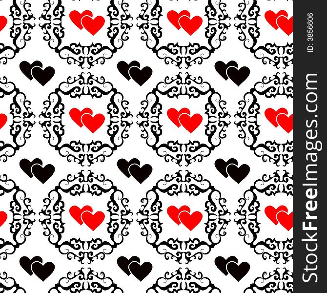 Seamlessly vector ornament wallpaper valentine with hearts. Seamlessly vector ornament wallpaper valentine with hearts