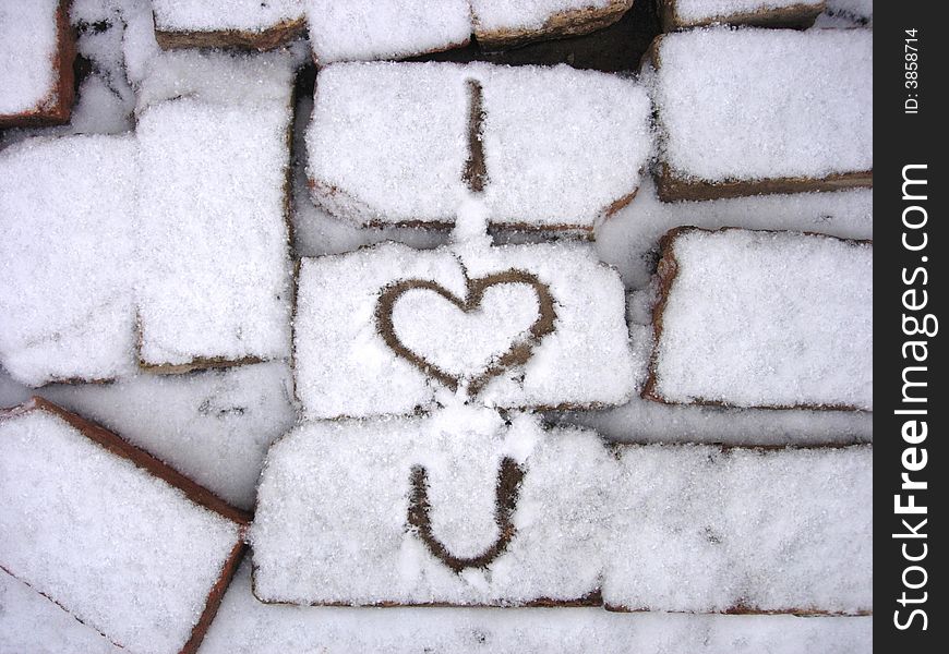 I Love You - bricks and snow