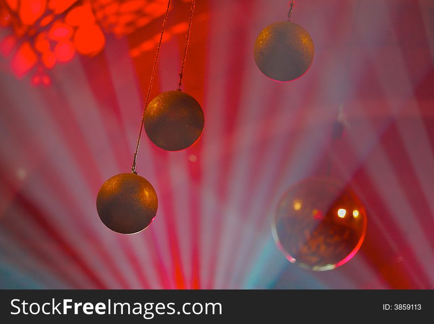 Light and ball decoration of disco club. Light and ball decoration of disco club