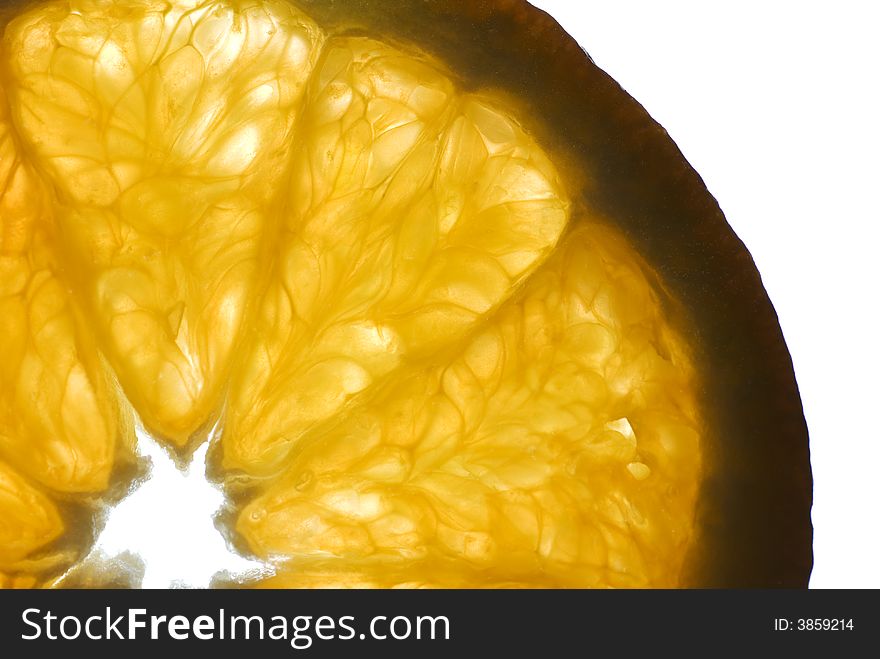 Fragment orange. A cut of a fruit of an orange with the bright expressed structure