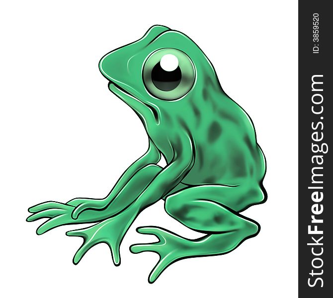 Green sad frog with big eyes