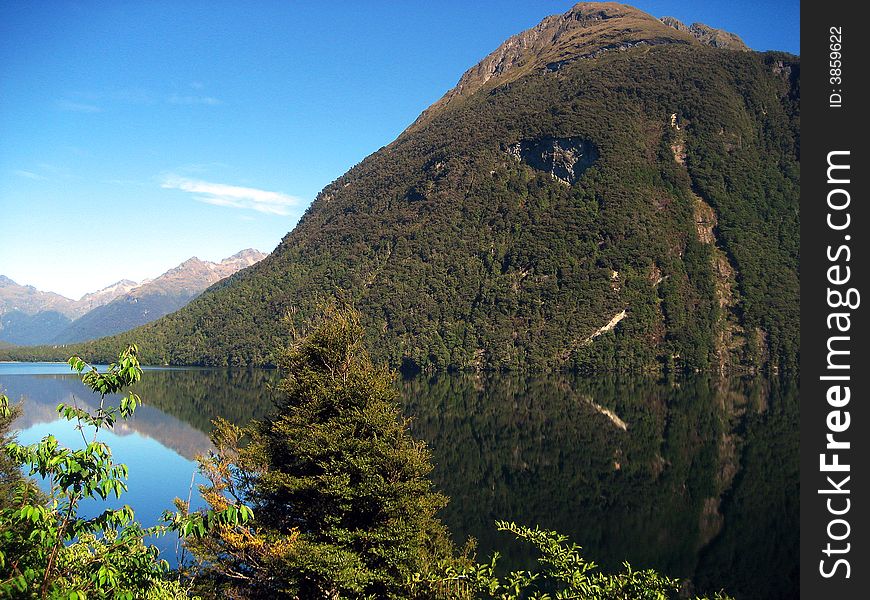 Mirror Lakes in south New Zealand by Milford Sound.