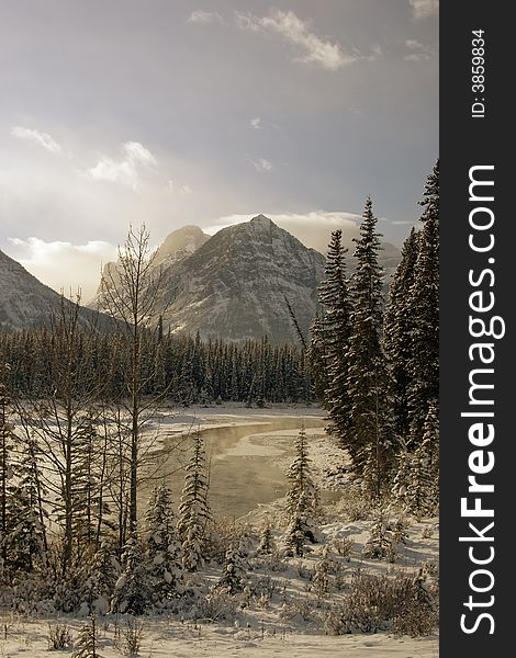 Winter shot of Athabasca River in Jasper National Park, Alberta. Winter shot of Athabasca River in Jasper National Park, Alberta