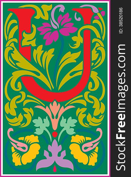 Flowers decorative letter U in Color