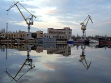 Shipyard View Reflected In Water Stock Photography