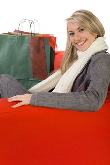 Happy Woman Sitting On Couch Royalty Free Stock Images Happy Woman Sitting On Couch Royalty Free Stock Images