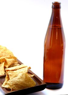 Beer Bottle With Unhealthy Eating Royalty Free Stock Photo