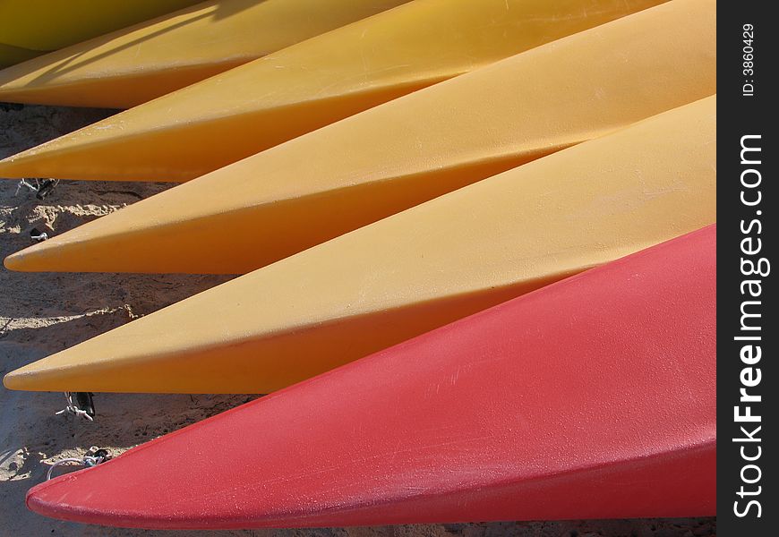 Group of kayaks on the beach