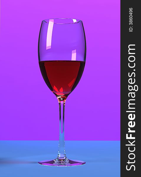 Red wineglass with violet and cyan background