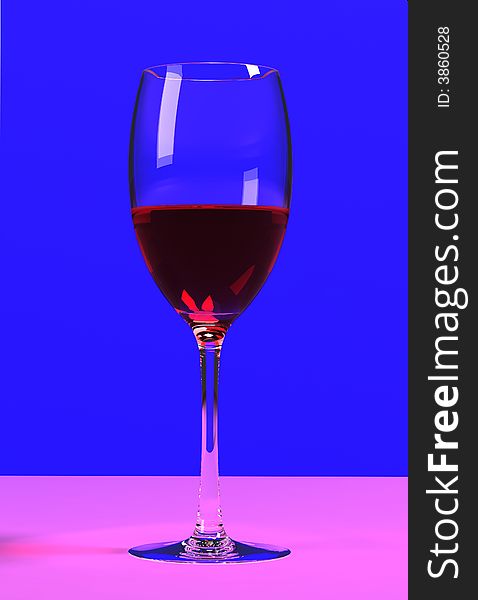 Red wineglass with blue and pink background