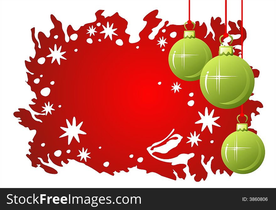 Three green ornate christmas ball on a red background. Digital illustration. Three green ornate christmas ball on a red background. Digital illustration.