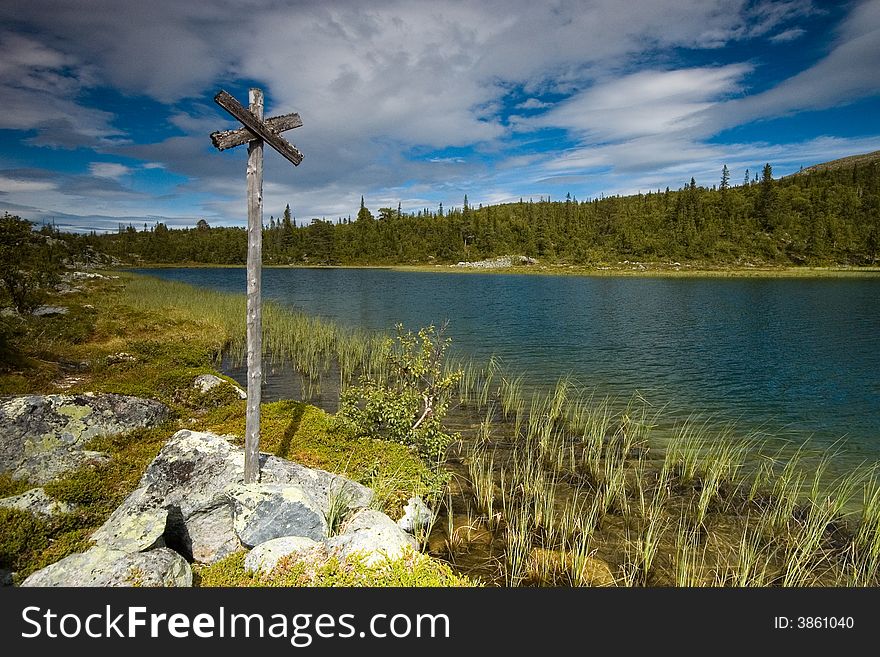 Mannemyrtjarn lake in Sweden national park.