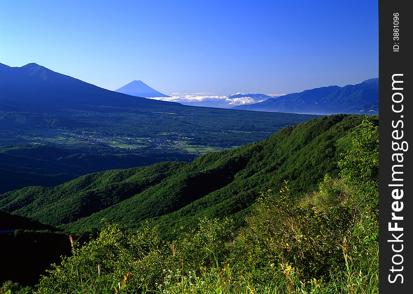 A distant view of Mt. Fuji. A distant view of Mt. Fuji