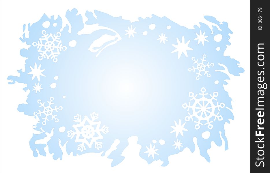 Blue snowflakes and stars on a light blue ornate background. Christmas illustration. Blue snowflakes and stars on a light blue ornate background. Christmas illustration.