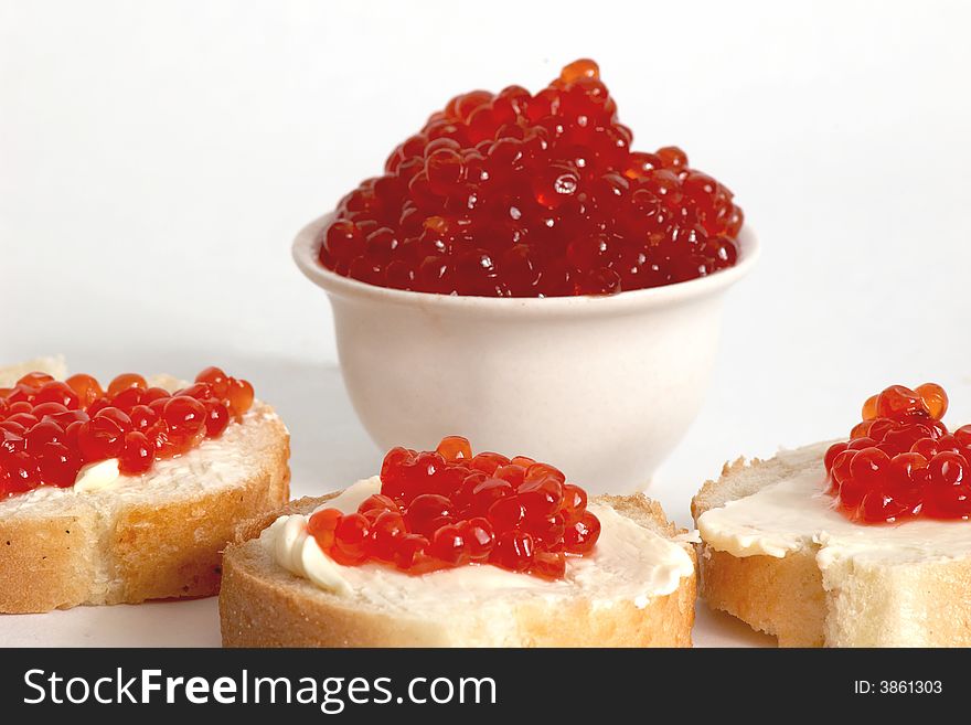 An image of sandwich with red caviar. An image of sandwich with red caviar