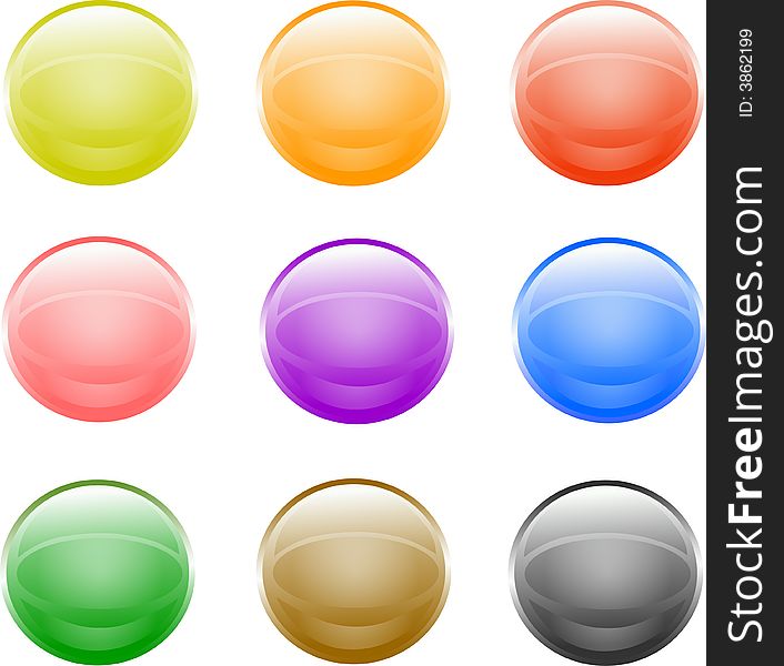 9 coloured buttons on a white background