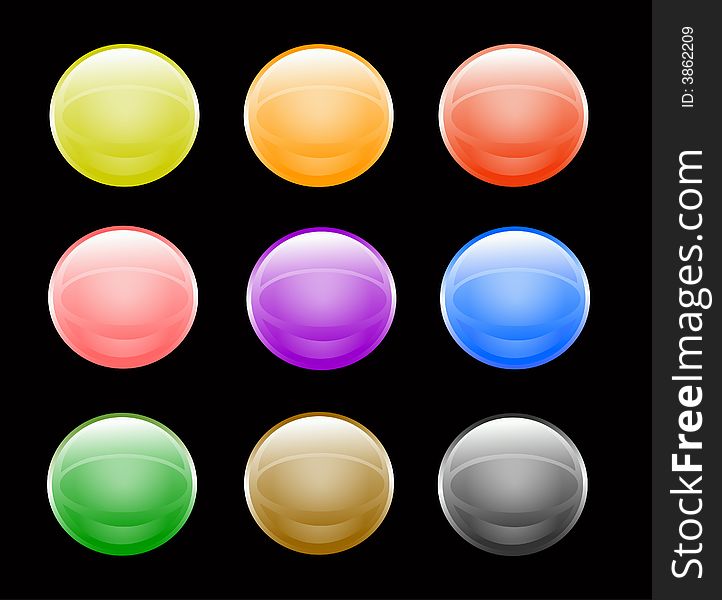 9 coloured buttons on a black background