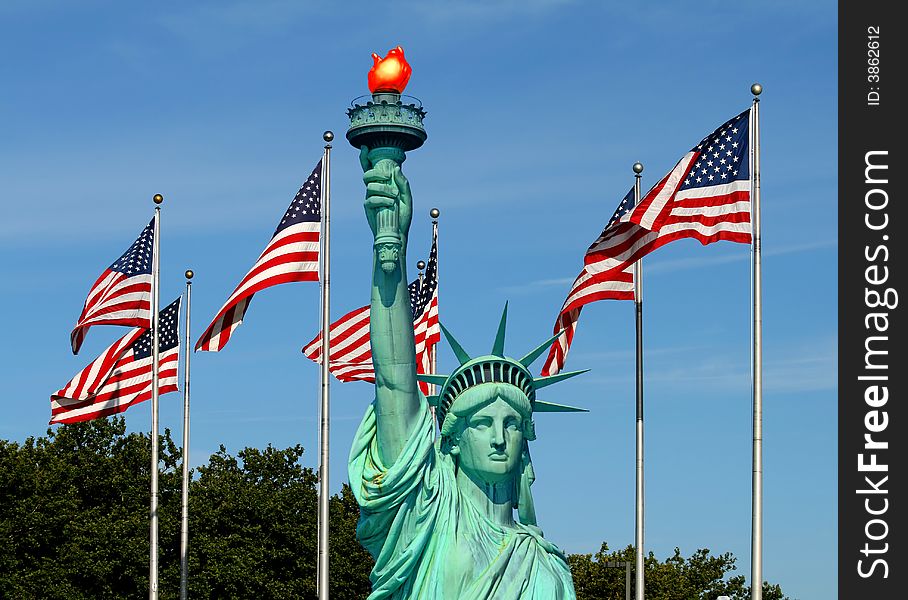 The Statue of Liberty and American Flag