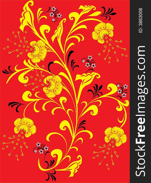 Yellow flower ornament on red background. Yellow flower ornament on red background