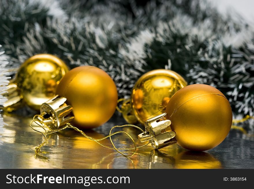 Golden Christmas balls and garland