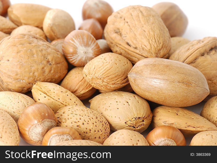 Mix of different types of nuts in closeup. Mix of different types of nuts in closeup