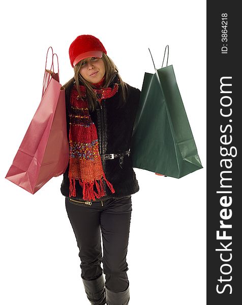 Young woman holding shopping bags. Young woman holding shopping bags.