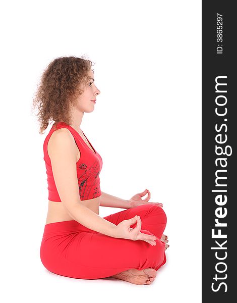 Yoga woman meditating on white