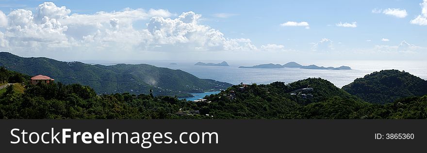 The panoramic view of Tortola island looking down to Road Town - the capital of British Virgin Islands.