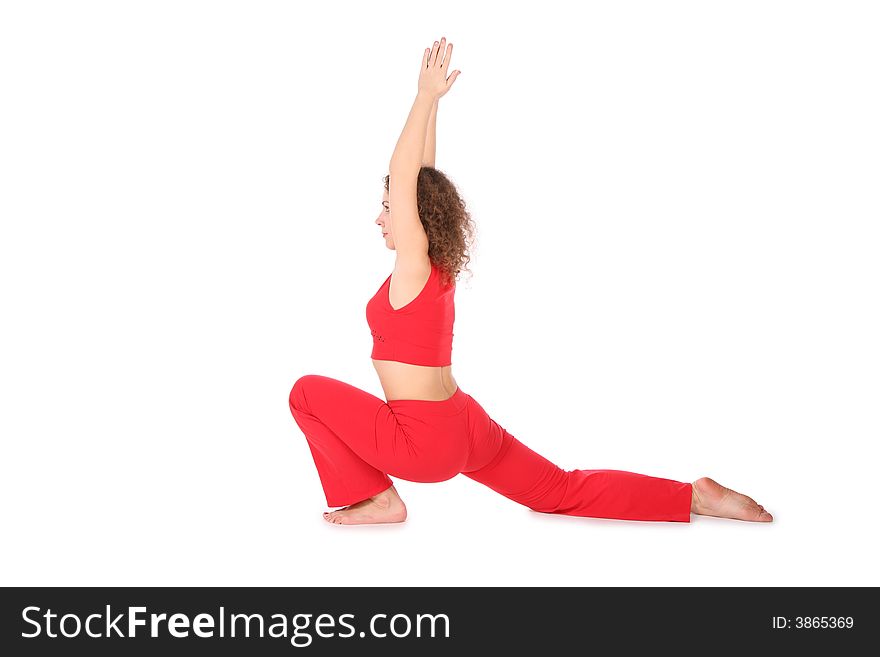 Yoga girl hands up on white