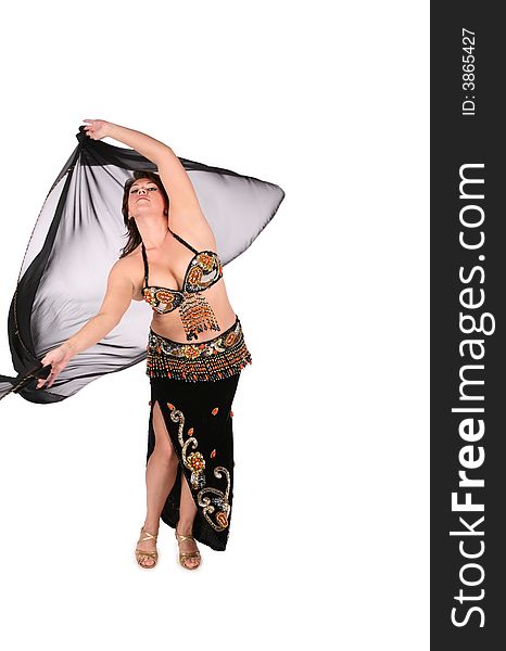 Bellydance woman in black shawl dance