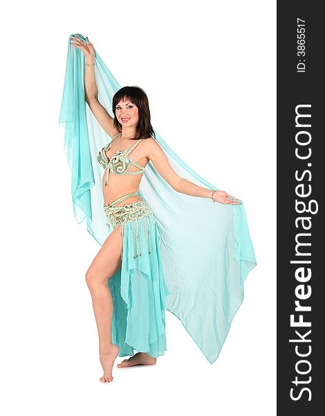 Bellydance woman standing on white