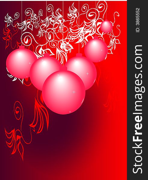 Christmas baubles on red background