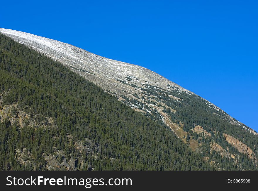 The side of a mountain in Rocky Mountain National Park and blue sky. The side of a mountain in Rocky Mountain National Park and blue sky