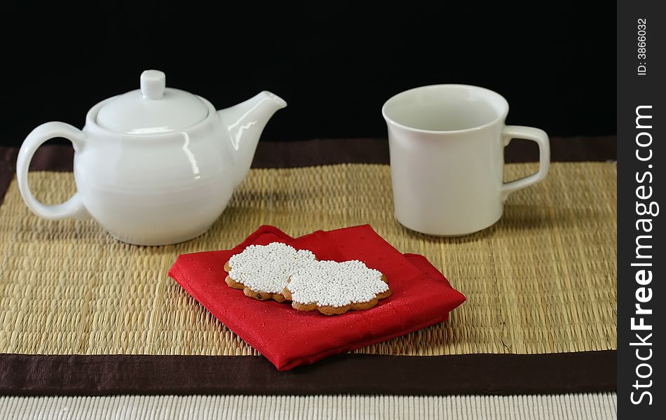 Table set with tea and cookies for snack time