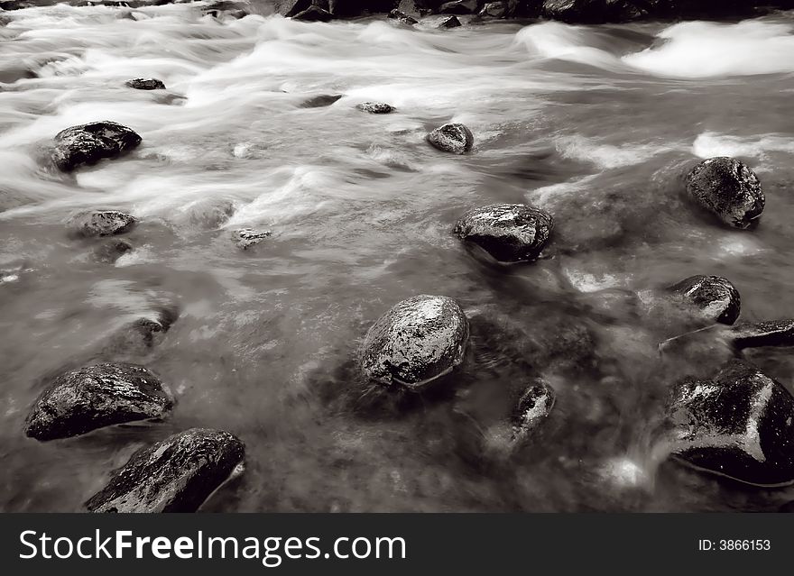 Water running over rapids in a beautiful river scene