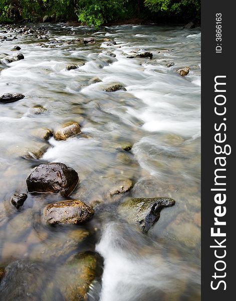 Water running over rapids in a beautiful river scene