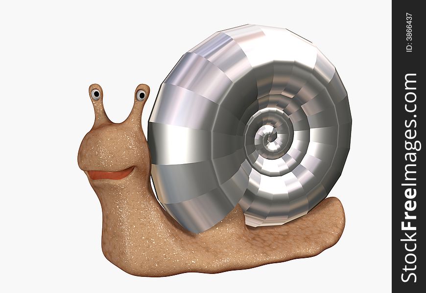 3d Snail With A Bowl From Chromeplated Metal