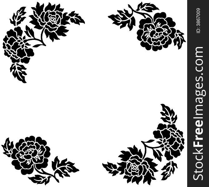 Black flower outline over white background with space for text.