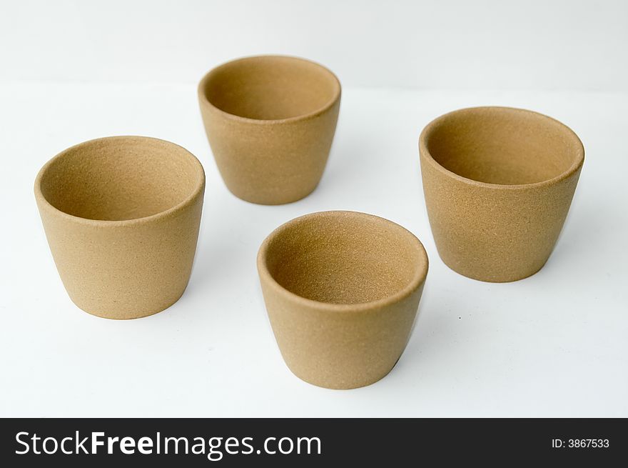 Four Yellow clay Chinese teacup