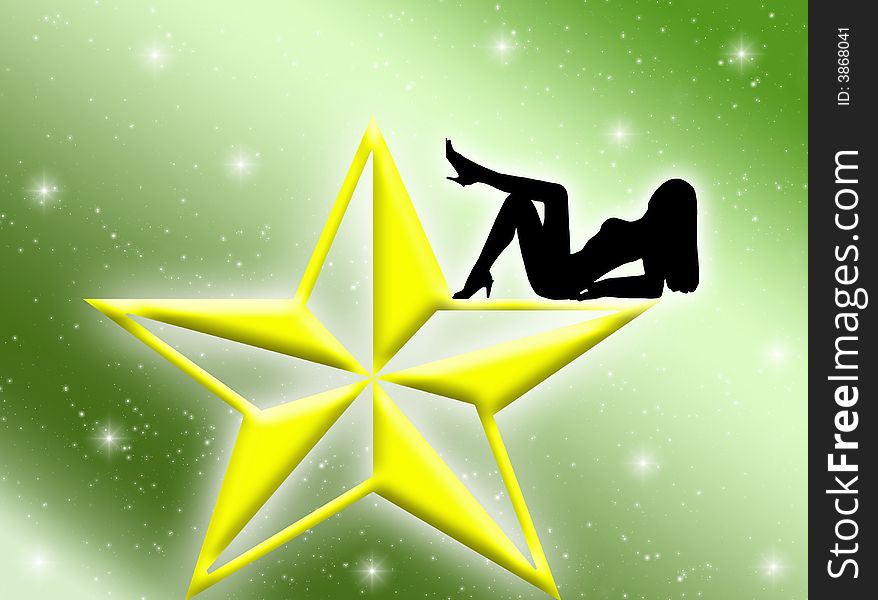 woman silhouette on a star in the night. woman silhouette on a star in the night
